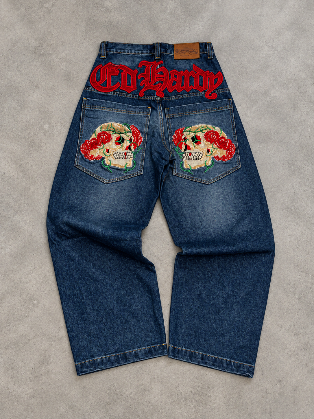 Jeans Ed H*rdy Skull Roses Azul
