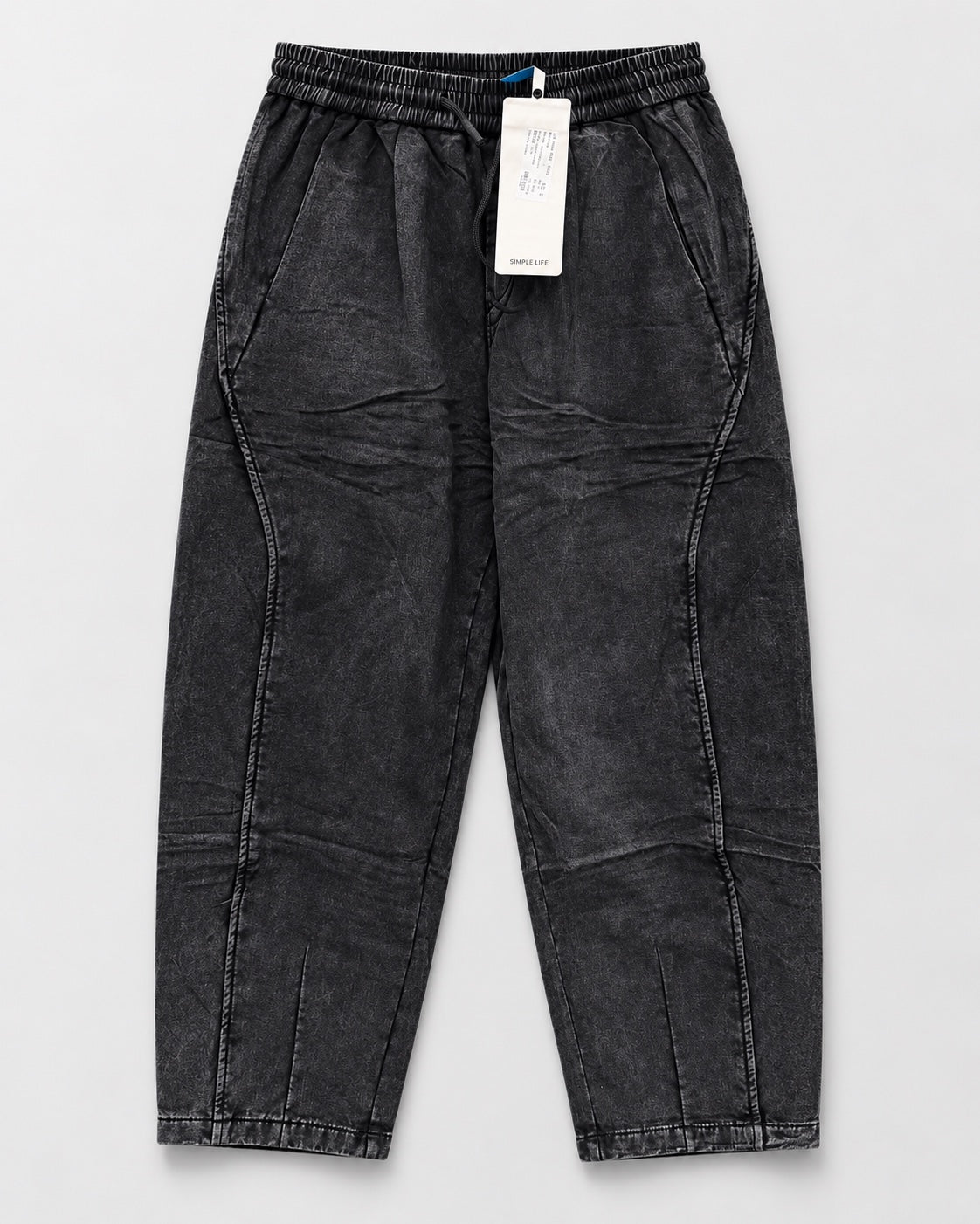 Pants baggy negro lavado de cintura elastica y costuras curvas
